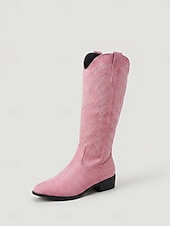 cheap Women-Women's Pink Western Cowboy Boots - Embroidered Faux Suede Knee High Boots for Outdoor Music Festival, Coachella Outfits &amp; Country Concert