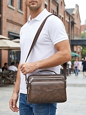 ieftine Genți de Băieți-geantă messenger vintage bărbătească din piele ecologică - geantă de umăr crossbody de mare capacitate cu buzunare multiple &amp;curea reglabilă pentru naveta de afaceri, călătorii &amp;casual de zi cu zi,