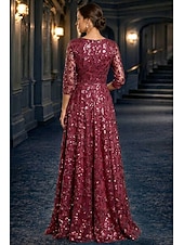preiswerte Bodenlänge-A-Linie Kleid Bodenlang Partykleid Cocktailkleid Brautmutterkleid Langarm V Ausschnitt Elegant Vintage luxuriös Formell Hochzeitsgast Kentucky Derby Chiffon Tüll mit Paillette Stickerei Blume