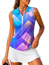 cheap Women's Shirt-Women's Geometric Gradient Tops Sport Shirt Golf Polo Shirt Tennis Shirt Sleeveless Zipper Floral UPF50+ UV Resistant High Elasticity Moisture Wicking Breathable Tennis Golf Pickleball Collar Turndown