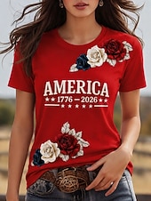  American Independence Day Women's T Shirt Print Graphic American Flag Vintage Fashion Casual Short Sleeve Crew Neck Regular Tops Casual Daily Weekend Red Summer Spring