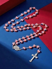  Halsband med kors i amerikanskt flagga för kvinnor - patriotiskt långt hänge med röda vita blå pärlor för amerikanskt 250-årsjubileum, självständighetsdagen och religiösa evenemang &smycken för