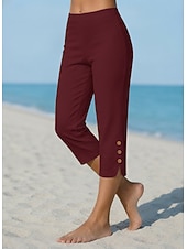  Dam Capribyxor Damasker Mysiga leggings Semester Streetwear Grundläggande Kapris Naturlig Slät Elastisk midja Bekväm Komfort Utomhus Elastisk Utomhus Semester Gata Blå Mörkgrått Kamel Svart Sommar Vår