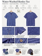  Women's Vintage 100% Cotton Henley Shirt - Soft Washed Short Sleeve Basic Tops