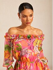 cheap Shirts,Tops &amp; Blouses-Wild Hibiscus Dream Flowy Chiffon Top