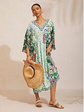 abordables vestido casual estampado-caftán de gasa fluida con estampado floral botánico