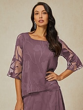  Femmes Chemise en Dentelle Chemisier Hauts Élégants Hauts en mousseline de soie Ourlet asymétrique Couleur Unie Fleuri Fleur Élégant Manche 3/4 Manche cloche Col Bateau Hauts Réguliers Quotidien