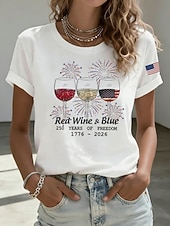  Jour de l'Indépendance Américaine Femmes T-shirt Imprimé Graphique Drapeau Lettre ancien Mode Élégant Manche Courte Col ras du cou Col rond Hauts Réguliers Occasionnel Quotidien Week-end Blanche