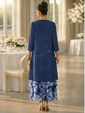 ieftine Seturi de rochii pentru mama-Două Piese Linia -A Lungime Gleznă Rochie pentru invitata de nunta Larg Rochie Mama Miresei Lungime Manșon 3/4 Scoateți gâtul Elegant Simplu Casual Oficial Invitat la nunta Concediu Șifon Rochii