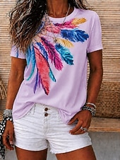 ieftine tricou boho-Pentru femei Tricou Imprimeu Floral Grafic Geometric Epocă Stilat Casual Manșon scurt Stil Nautic În V Rotund Topuri obișnuite Casual Zilnic Sfârșit de săptămână Albastru piscină Alb Rădăcină de