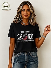 cheap Independence Day Top-American Independence Day Women's 100% Cotton T Shirt Print Graphic American Flag Vintage Stylish Casual Short Sleeve Crew Neck Regular Tops Casual Daily Weekend Blue Black White Pink Apricot Summer
