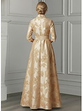 billige Gulvlengde-A-linje Gulvlengde Skjortekjole Formell kjole Aftenkjole Kjole til brudens mor 3/4 ermer Skjortekrage Elegant Minimalistisk Formell Bryllupsgjest Semi-formelt Jacquard med Belte / bånd