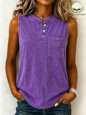  SoftFade™ Women's 100% Cotton Henley Shirt Washed Acid Wash Vintage Washed Vintage Fashion Stylish Sleeveless Raglan Sleeves Henley Long Tops Casual Beach Blue Purple Orange Summer Spring