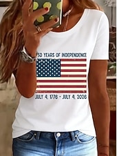  American Independence Day Women's T Shirt Print Graphic American Flag Vintage Fashion Casual Short Sleeve Crew Neck Regular Tops Casual Daily Weekend Black White Summer Spring