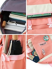 baratos Barn og tenåring ryggsekker-Student's pastel-colored student backpack set, large-capacity polyester backpack, with tote bag and pencil case, large capacity with multiple pockets, available in various colors, cute and adorable ba
