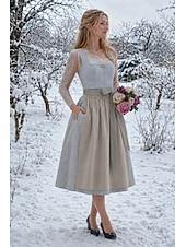 billige Dirndl-kjoler-Oktoberfest Kjoler Dirndl Trachtenkleader Midi-lengde Hushjelp bayerske Tysk Enger Dame Karneval Ølfestivalen Tradisjonell stil klut Uten bluse