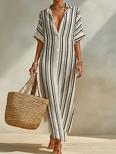 economico Abiti a Strisce e Geometrici-Per donna Abito maxi Abito a Tubino Vacanza Casual All'aperto Uscire Vestibilità regolare A righe Manica 3/4 Collo ripiegato Blu blu navy Nero Arancione Estate Primavera