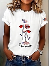  American Independence Day Women's T Shirt Print Graphic Flag Plants Vintage Fashion Stylish Short Sleeve Crew Neck Round Neck Regular Tops Casual Daily Weekend Blue Black White Summer Spring Fall