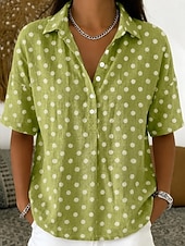 preiswerte Streifen- und geometrische Blusen-Damen Hemd Grafik Geometrisch Tupfen Vintage Stilvoll Kurzarm Umlegekragen Lange Oberteile Lässig Täglich Ferien Blau Gelb Grün Sommer Frühling