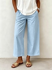 cheap Wide Leg &amp; High Waisted-Women's Wide Leg Trousers Casual Pants Vacation Fashion Streetwear Full Length High Waist Plain Pocket Elastic Waist Comfortable Breathable Inelastic Daily Vacation Street Light Gray Dark Grey Black