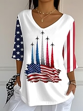  American Independence Day Women's Blouse Graphic Flag Vintage Tropical Stylish 3/4 Length Sleeve V Neck Regular Tops Daily Blue Black White Summer Spring Fall