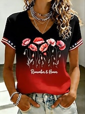  American Independence Day Women's T Shirt Print Graphic American Flag Vintage Stylish Classic Short Sleeve V Neck Regular Tops Casual Daily Black and Red Red Red White Summer Spring Fall Winter