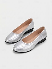 cheap Women's Flats-Women's Red Croc-Embossed Flats - Comfortable Round Toe Office Shoes with Low Wedge Heel &amp; Anti-Slip Sole for Professional Work, Meetings &amp; Daily Commute