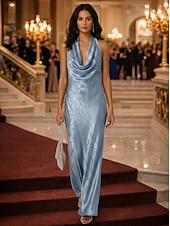 cheap Sheath Evening Dresses-Mermaid Trumpet Sheath Column Floor Length Evening Gown Formal Dress Elegant Celebrity Style Sleeveless Cowl Neck Wedding Formal Foiled with Ruched