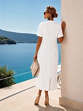  Per donna Abito maxi Abito Camicia Vestito Estivo Abito Vintage Abito Formale Elegante Vacanza Vintage Manica al gomito Casa Lavoro Spiaggia Vestibilità regolare Grafico Astratto Manica Corta Scollo