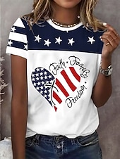  アメリカ独立記念日 女性用 Tシャツ プリント グラフィック 国旗 ヴィンテージ スタイリッシュ クラシック 半袖 クルーネック レギュラートップス カジュアル 日常 週末 ブルー ルビーレッド パープル 夏 春