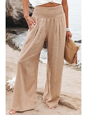 preiswerte Gerade geschnittene Hose-Damen Weites Bein Urlaub Stilvoll Volle Länge Hohe Taille Plissiert Komfort Dehnbar Täglich Strand Violett Marineblau Khaki Schwarz Sommer Frühling Lässiger Schnitt