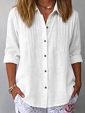  Women's Shirt Solid Color Plain Classic Long Sleeve Turndown Long Tops Casual Daily Weekend Blue White Summer Spring