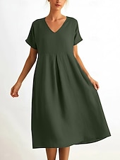 abordables Vestido blanco-Mujer Vestido hasta la Rodilla Vestido de verano Vestido informal Vacaciones Casual Boho Playa Fiesta Cita Holgado Plano Manga Corta Escote en Pico Azul Piscina Negro Rosa Verde Trébol Verano