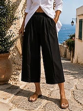 abordables pierna ancha y cintura alta-Mujer Pantalones Capri Perneras anchas Vacaciones Casual Capris Alta cintura PEC Negro Amarillo Caqui Verano