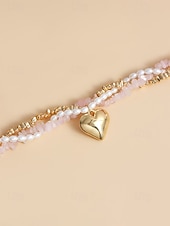 billiga Kvinnors halsband-Damhalsband med lager på lager och imitationspärlor, rosa stenar och guldpärlor, elegant chokerhänge för vardagsbruk, semester, trädgårdsfest och semiformella tillfällen