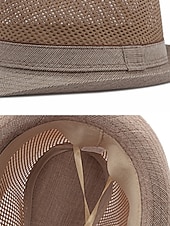 baratos Chapéus Masculinos-Chapéu fedora masculino em poliéster respirável com tela – multicolorido, leve e perfeito para o verão, férias na praia, uso casual diário e atividades ao ar livre.