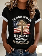  American Independence Day Women's T Shirt Print Graphic American Flag Vintage Fashion Casual Short Sleeve Crew Neck Regular Tops Casual Daily Weekend Black White Summer Spring