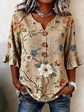  Per donna Camicia Camicia Boho Camicia casual Floreale Grafico Elegante Bohemien Attivo Manica 3/4 Scollo a V Top lunghi Casuale Cachi Blu scuro Albicocca Azzurro Estate Primavera Autunno Inverno