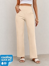 abordables Leggings lisos-Mujer Pantalones de yoga Refrescante Secado rápido Polainas Activo Moda Longitud total Alta cintura Casual Diario Hogar Negro Azul Oscuro Albaricoque Beige Verano Primavera Otoño