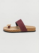 voordelige Slide Sandalen-Damessandalen met bordeauxrode metalen teenring – comfortabele slippers met voorgevormd voetbed voor platte voeten, ideaal voor op reis. &amp;zomerse vrijetijdskleding