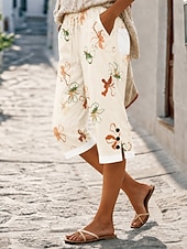 economico Pantaloncini Bermuda-Per donna Pantaloncini in cotone e lino Pantaloni capri Leggings Pantaloni Corti Vacanza Vintage stile della nonna costiera Lunghezza al ginocchio Misura del girovita medio Floreale Grafico Geometrico