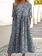 Per donna Abito Midi Abito a Tubino Vacanza Casual Boho Quotidiano Abito Estivo Abito Primaverile Vestibilità comoda Floreale Grafico Manica Corta Girocollo Blu Bianco Rosa Albicocca Estate Primavera