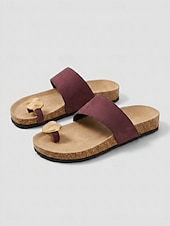 voordelige Slide Sandalen-Damessandalen met bordeauxrode metalen teenring – comfortabele slippers met voorgevormd voetbed voor platte voeten, ideaal voor op reis. &amp;zomerse vrijetijdskleding