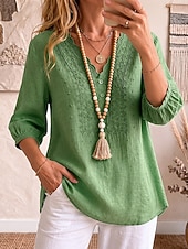  Femmes Chemise Chemise Bohème Chemise en Dentelle Fleuri Élégant Bohème Vacances Col en V Hauts Longs Occasionnel Quotidien Fête Kaki Noir Blanche Vert Été Printemps