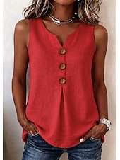 abordables Blusas Sencillas-Mujer Blusa Color sólido Vintage Elegante Básico Sin Mangas Escote en Pico Tops largos Casual Diario Azul Piscina Blanco Rojo Naranja Verde Trébol Verano Primavera