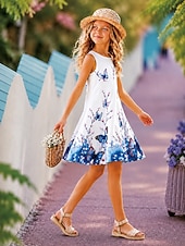 preiswerte 3D Schmetterlingskleid-Kinder Mädchen Kleid Grafik Schmetterling Ärmellos Lässig Party Leistung Lässig Schön Süß Polyester Knielang Shiftkleid Freizeitkleid Sommer Frühling 4-12 Jahre Blau Purpur Grün