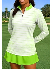 baratos Camisa Feminina-Mulheres Riscas Camisa Esportiva Camisa de tênis Top de tênis Manga Longa Zíper Floral Pullover UPF50+ Resistente a UV Elasticidade Alta Pavio Humido Respirável Voleibal Tênis Golfe Gola Alta Gola