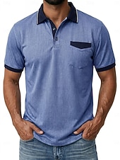ieftine Polo clasic pentru bărbați-Bărbați Tricouri polo Camasa de blugi Casual Stradă Rever Guler polo cu nervuri Manșon scurt De Bază Modern Simplu Buzunar Bloc de Culoare Vară Primăvară Fit regulat Albastru piscină Negru