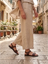 economico Sandali Piani-Sandali piatti da donna in pelle marrone con cinturino regolabile alla caviglia - classici sandali estivi con doppia fibbia per passeggiate e viaggi informali