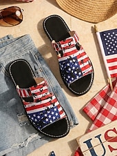  Women's Patriotic USA 250th Anniversary Sandals - American Flag Stars & Stripes Slide Slippers for 4th of July, Beach Vacation & BBQ Party